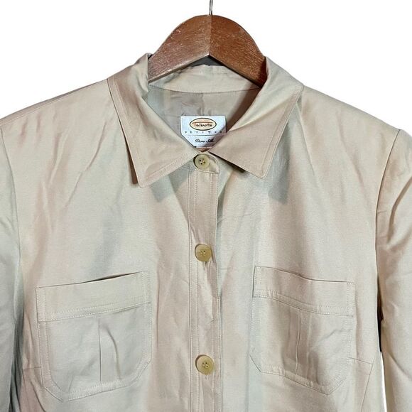 Talbots 100% silk beige button up shirt coat - Picture 3 of 12